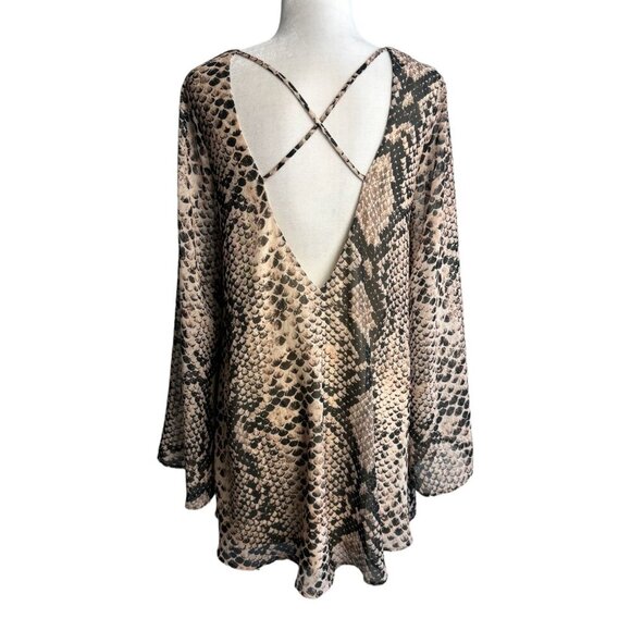 Show Me Your MuMu Joni Flow Python Print Mini Dress Long Sleeves Women's SZ Sm - Picture 11 of 12
